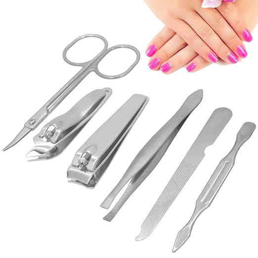 6 in 1 Nail Art Clipper Pedicure Manicure Tweezer Cutter Earpick Tool Set